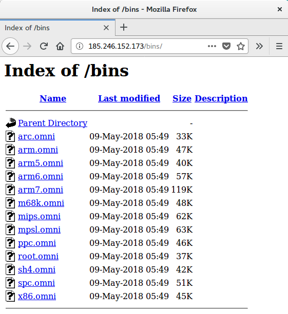 Fig 9. Bins repository of Omni botnet